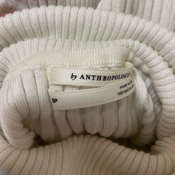 Anthropologie White Ribbed Turtleneck Long Sleeve Top, Size Small Petite - Picture 8 of 8